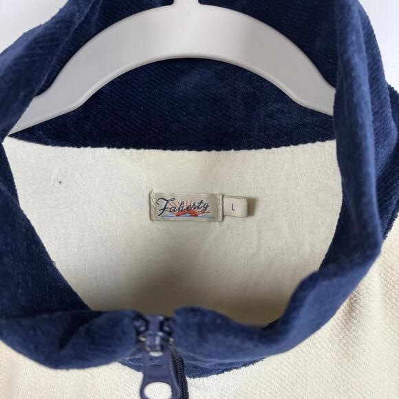 Faherty Richie Velour Velvet Cream & Navy Blue Quarter Zip Women’s Size Large - Picture 2 of 7